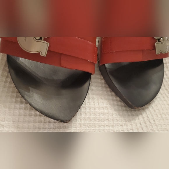 SALVATORE FERRAGAMO - size 91/2- womens wood slides leather clogs/shoes - Picture 2 of 8